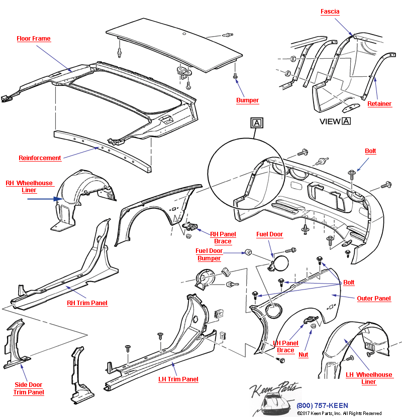 Body Rear- Convertible Diagram for All Corvette Years