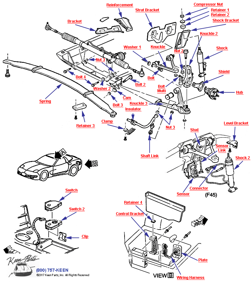 Suspension- Front Diagram for All Corvette Years