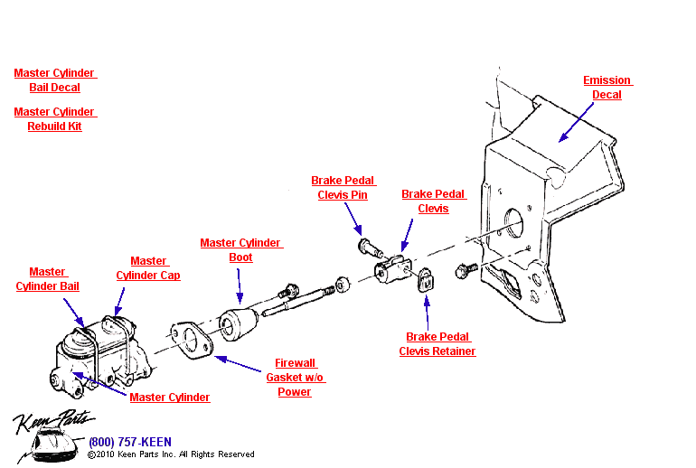 Master Cylinder without Power Brakes Diagram for All Corvette Years