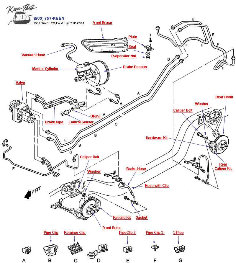 Brake Hoses &amp; Pipes- With Active Handling Diagram for a 1967 Corvette