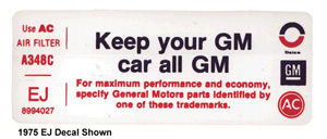 1974 Corvette Keep Your Car All GM Decal (Code 8994323) DB