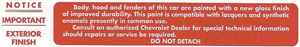 1957-1961 Corvette Acrylic Paint Notice Decal