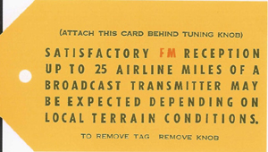1967-1969 Corvette FM Radio Hanging Card