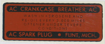 1956-1958 Corvette Oil Cap Cleaning Instructions Decal