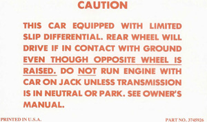1957-1958 Corvette Positraction Warning Decal (Code 3745926)