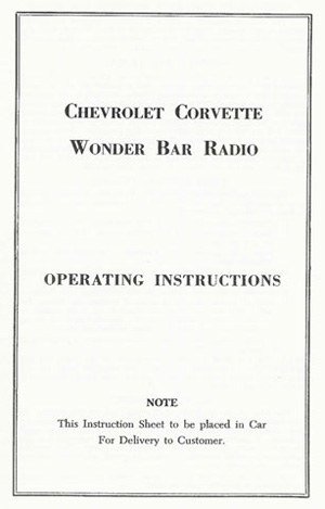 1958-1963 Corvette Wonderbar Instruction Sheet