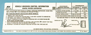 1971 Corvette Emission Decal 454 365 HP (Code AV 3994018)