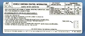 1971 Corvette Emission Decal 454 425 HP (Code AZ 39944022)
