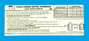 1973 Corvette Emission Decal Manual Transmission 275 HP-FC (Code WN 330563)