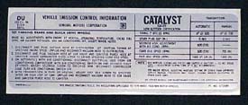 1978 Corvette Emission Decal 185 HP L48 (Code DU 472889)
