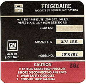 1971 Corvette Red Frigidaire AC Compressor Decal (Code 5910782)