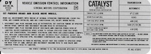 1978 Corvette Emission Decal L48 High Alternator Code