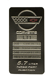1993-1996 Corvette Console Specification Plate LT1 Small Block (300 HP340 TQ)