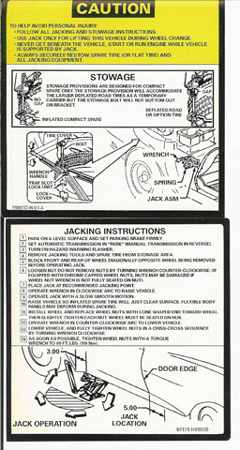 1979-1981 Corvette Jacking Instructions Regular Tire Decal