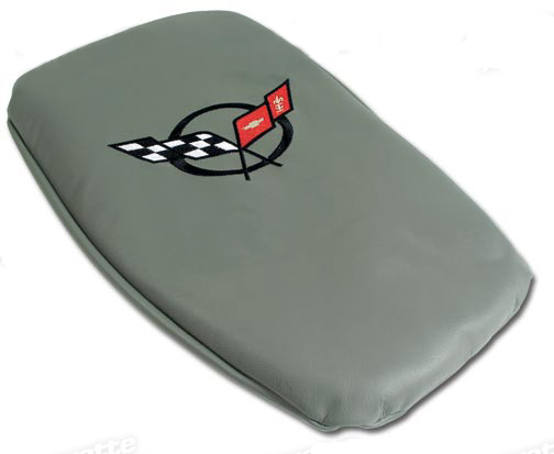 1997-2004 Corvette Glove Box Lid Protector Gray Leather with Black Embroidered Logo