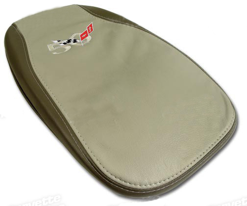 2003 Corvette Glove Box Lid Protector Shale Leather with 50th Anniversary Embroidered Logo