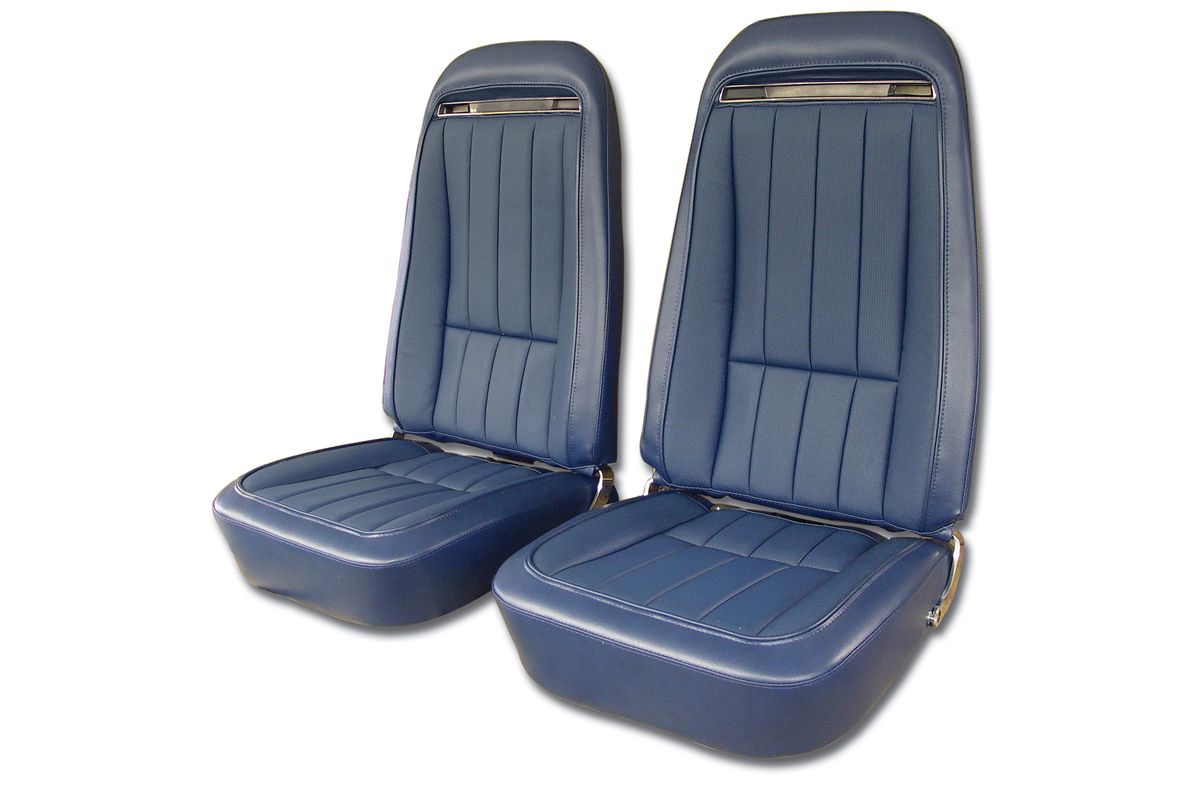 1975 Corvette Leather Like Vinyl Mounted Seats (Pair) with Shoulder Harness 