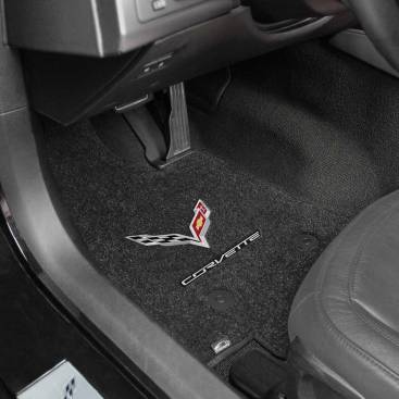 2007-2013 Corvette ULTIMat 2Piece Floor Mat Set Ebony C6 Logo and Corvette Letters in Red / OEM #3154020-4494-1118-819