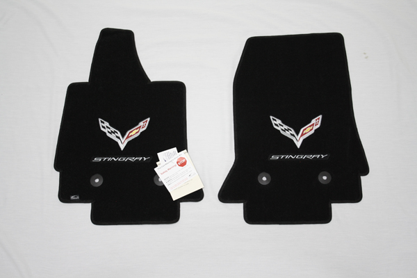 2014-2017 Corvette ULTIMat 2Piece Floor Mat Set Black C7 Corvette Flags and Stingray Letters in Silver and Black