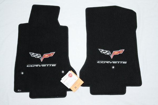 2005-2007 Corvette Lloyd Ulti-vet C6 Ebony Floor Mats Pair with C6 Embroidered GM Logo and Silver Corvette Script