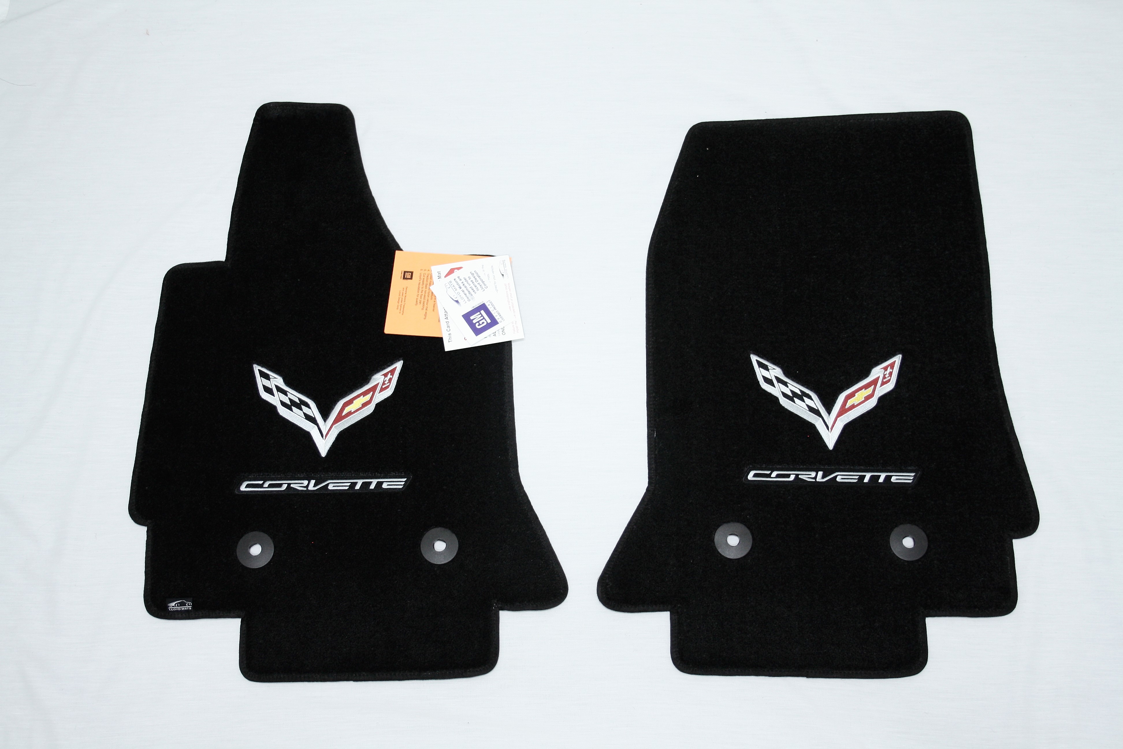 2014-2017 Corvette Lloyd Ulti-vet C7 Jet Floor Mats Pair with C7 Embroidered GM Logo Flag and Corvette Script Silver /