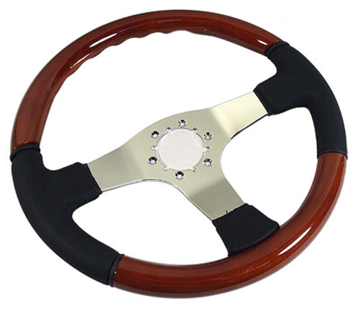 1968-1982 Corvette Steering Wheel (Black) Leather and Mahogany Chrome 3 Spoke