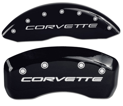 1997-2013 Corvette Brake Caliper Cover Set Black with Corvette Script. Fits Base C5 and C5 Z06, Base C6 Coupe and Z51.