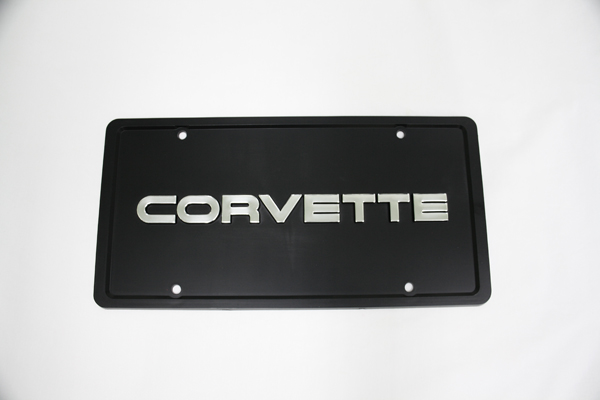 1984-1996 Corvette License Plate with Chrome Letters & Black Borders Plastic 84-96