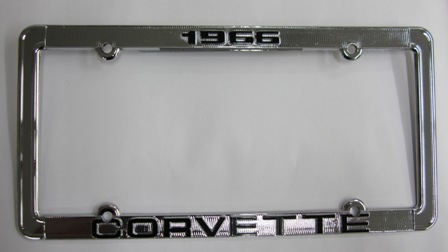 1966 Corvette License Frame 66 Chrome Aluminum with Black Letters 66