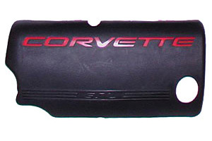 1999-2004 Corvette FUEL RAIL COVER RH BLACK WITH RED LETTERING 99-04