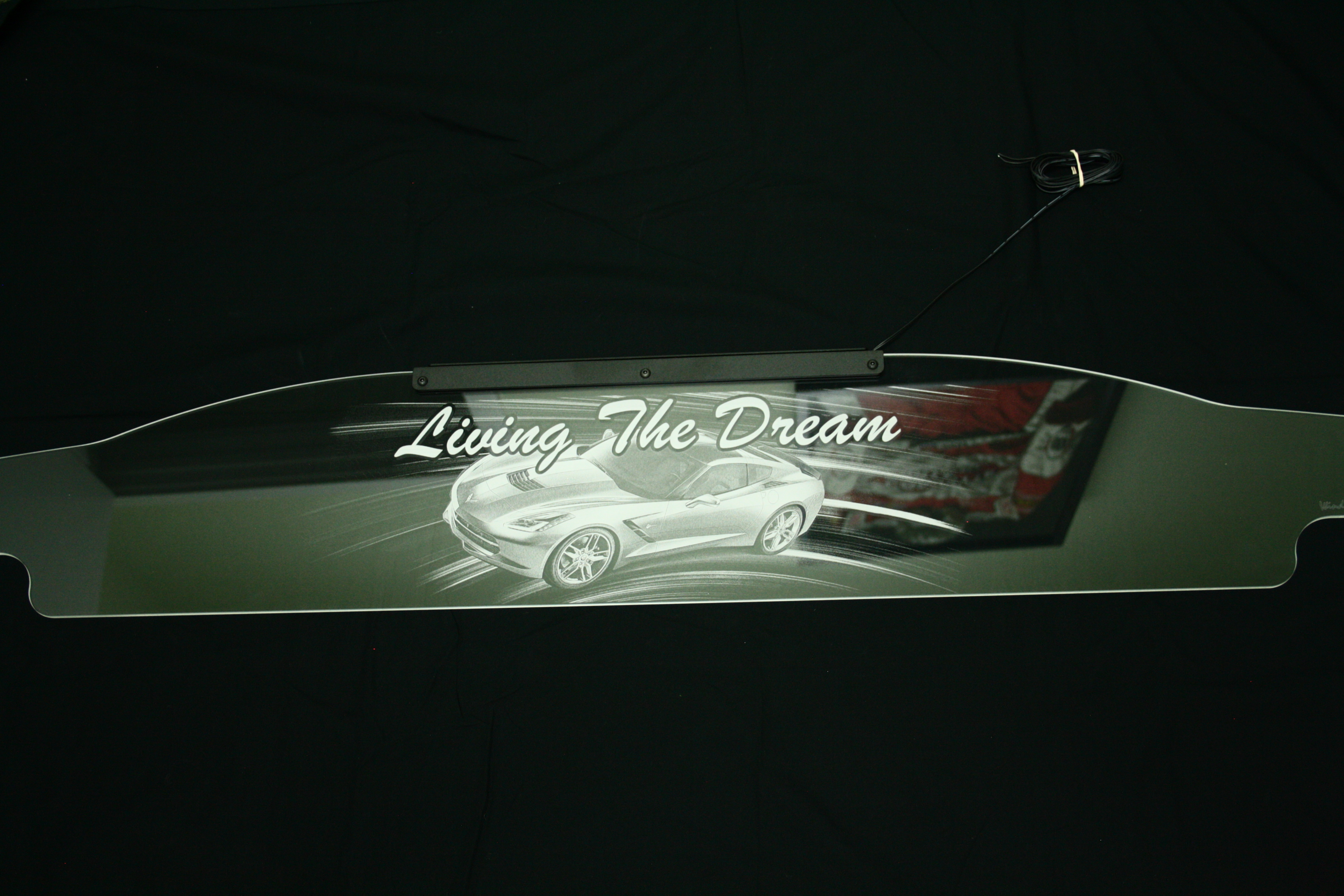 2014-2018 Corvette C7 COUPE WINDRESTRICTOR ETCHED AND ILLUMINATED (LIVING THE DREAM) 14-18