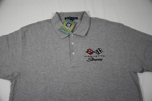 1969-1972 Corvette 69-72 GRAY DJ POLO SHIRT with EMBROIDERED FLAGS