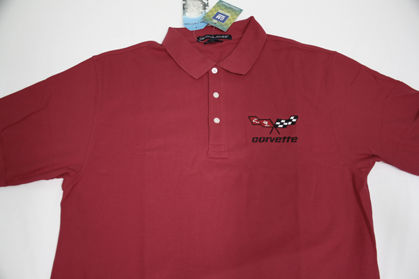 1977-1979 Corvette 77-79 RED DJ POLO SHIRT with EMBROIDERED FLAGS