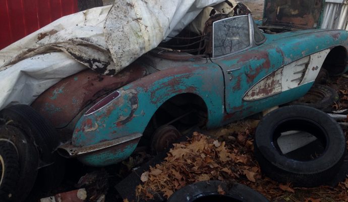 1958 Corvette under the tarp