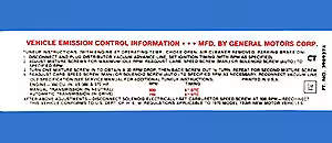 1970-1970 Corvette Emission Decal Automatic & Manual Transmission 370 HP (Code CT 3989374)