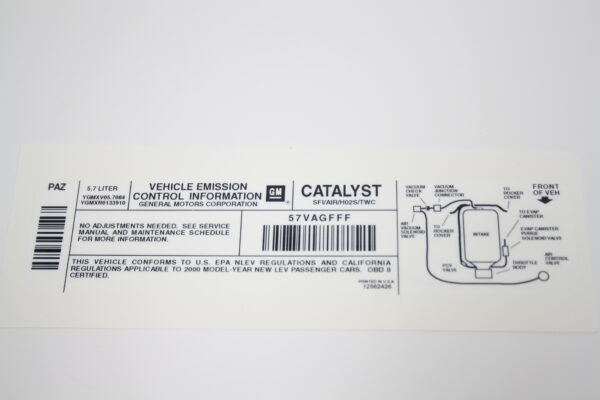2000-2000 Corvette Vehicle Emission Label