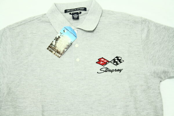 1969-1972 Corvette 69-72 GRAY DJ POLO SHIRT with EMBROIDERED FLAGS