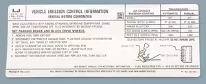 1972-1972 Corvette Emission Decal Base Engine (Code LJ 6271007)
