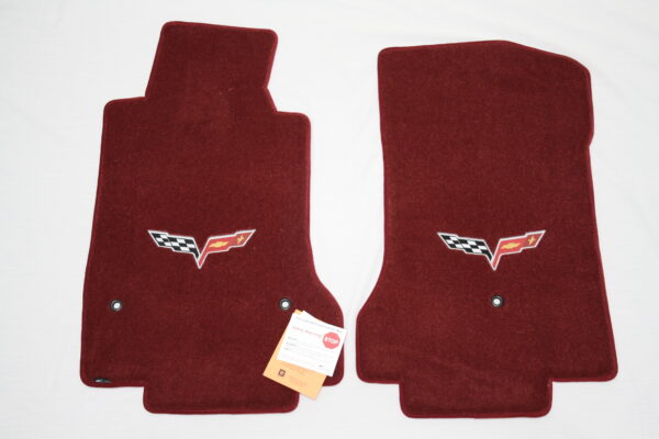 2005-2013 Corvette Lloyd Ulti-vet C6 Red Floor Mats Pair with C6 Embroidered GM Logo and C6 Flags