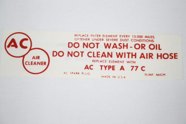 1958-1961 Corvette Air Cleaner Fuel Injection Instruction Decal A77C