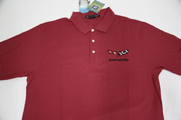 1977-1979 Corvette 77-79 RED DJ POLO SHIRT with EMBROIDERED FLAGS