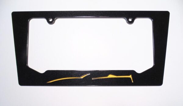 2014-2015 Corvette C7 Rear License Blk Frame with Convertible Velocity Yellow Logo 14-15