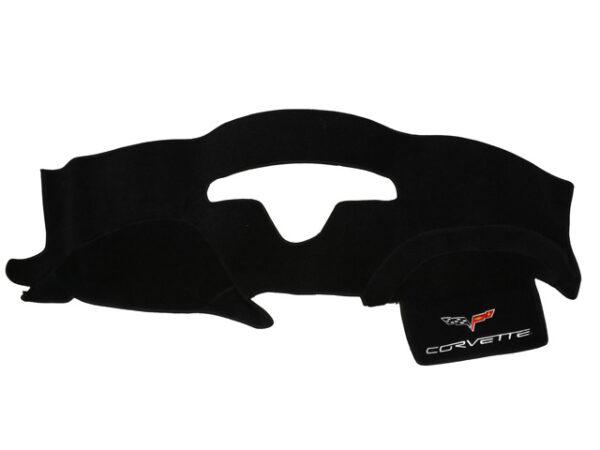 2005-2013 Corvette BLACK DASH MAT WITH EMBROIDERED C6 EMBLEM AND SCRIPT WITHOUT HEADS UP DISPLAY