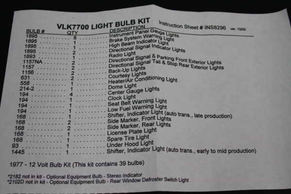 1977-1977 Corvette Light Bulb Kit (39 Pieces)