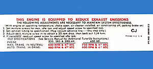 1969-1969 Corvette Emission Decal (CJ) 390 & 400