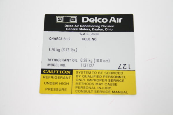 1973-1978 Corvette AC Delco Compressor Decal (Code 1131127)