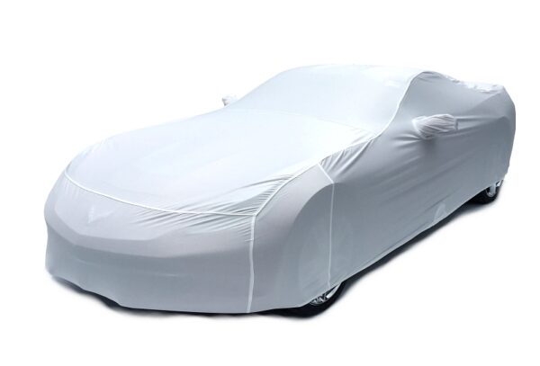 2014-2017 Corvette C7 CORVETTE CAR COVER- ARCTIC WHITE COLOR MATCHED INDOOR STRETCH. THIS C7 CORVETTE CAR COVER IS MADE TO SPECIFICALLY FIT ALL 2014 TO 2017 CORVETTES, INCLUDING Z06. THIS IS NOT A GENERIC "SEMI-FIT". THIS FITS YOUR CORVETTE LIKE A GLOVE.