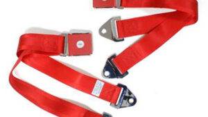 1964-1966 Corvette Seat Belt Assembly (Red) with Label and Bowtie