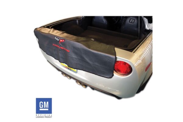 2005-2013 Corvette REAR BUMPER ( TRUNK ) BLACK VINYL BIB WITH EMBROIDERED C6 SILVER LOGO. CONSTRUCTED OF PADDED HEAVYWEIGHT VINYL