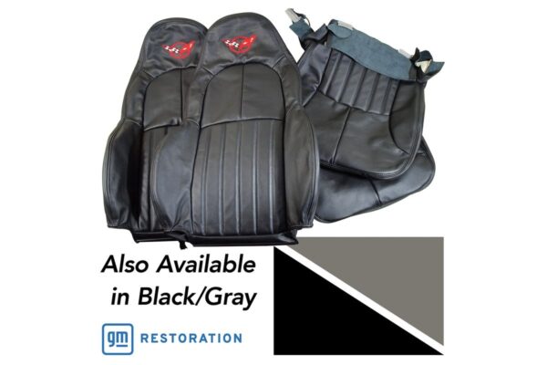 1997-2004 Corvette Two-Tone Standard Embroidered Custom 100% Leather Seat Covers Set (Black and Gray)